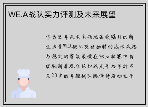 WE.A战队实力评测及未来展望