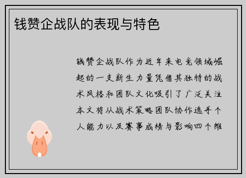 钱赞企战队的表现与特色