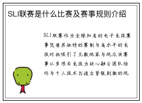 SLI联赛是什么比赛及赛事规则介绍